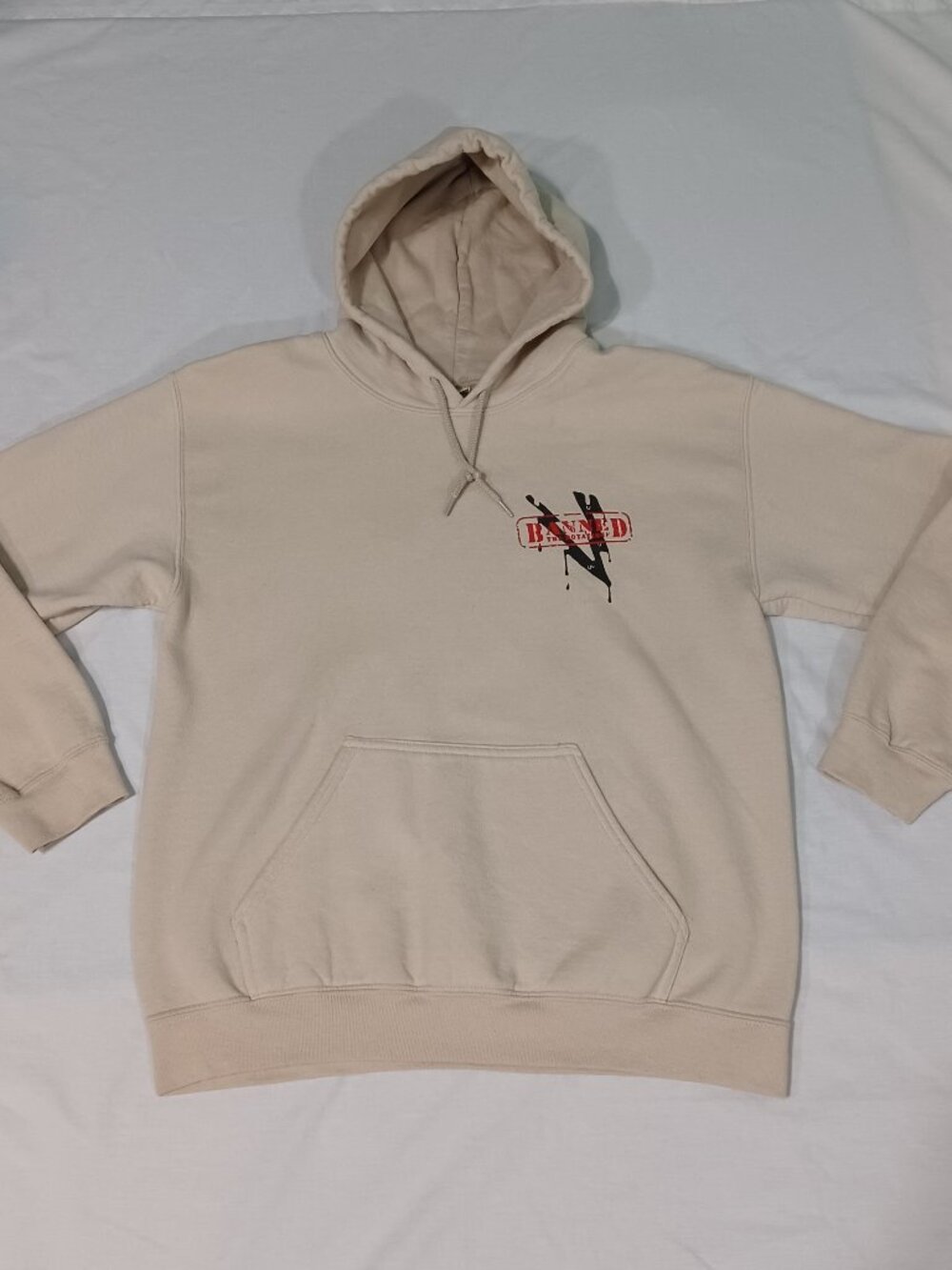 The Rotation Hoodie Mens Medium Beige Graphic Pullover Gildan Heavy Blend